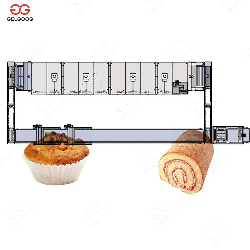 Gelgooog Швейцарский рулон Торт производственная линия чашка торт делая машину автоматическая