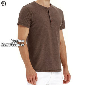 Mode pour hommes personnalisée Henley T-Shirt à manches courtes doux tricot respirant décontracté basique T-shirt quotidien tenue hauts été coton chemises - Product Image 1