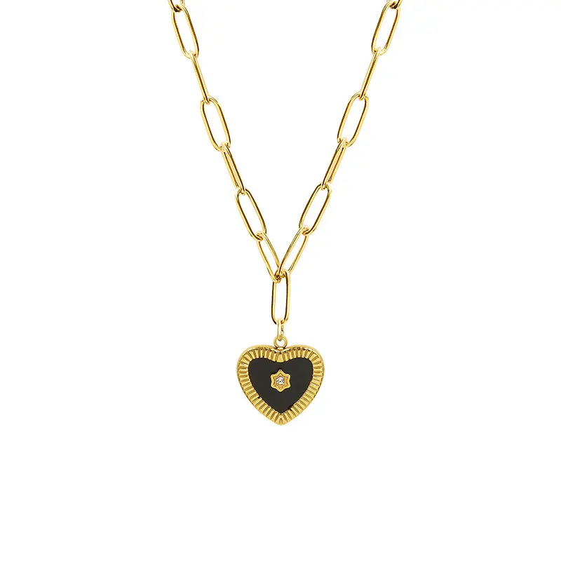 ins retro style necklace 18K gold plated love necklace black peach heart pendant necklace