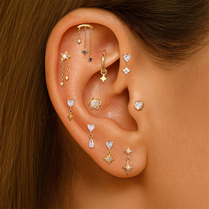 Pendientes de Plata de Ley 925 con Forma de Corazón, Estrella, Trébol, Borla, Doble Corazón y Circonita, para Mujer - Product Image 2