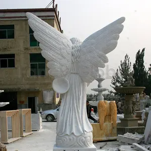 天使の等身大の屋外ガーデン大理石の翼のある彫像大理石の白い天使の像守護天使の像