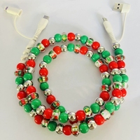 Câble de charge portable YuAn YA-297 avec perles de Noël, multicolore, en acrylique, 4-en-1, convertisseur de chargeur créatif pour voyage