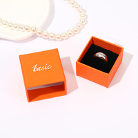 Caja de Anillos Moderna de Lujo, Color Naranja, 5x5cm, Biodegradable, con Tirador, para Regalo, con Logotipo Personalizado, Empaque para Joyería