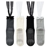Chaussettes de sport antidérapantes mi-mollet pour femme, style Lolita, avec lanières en dentelle, idéales pour le yoga et le fitness