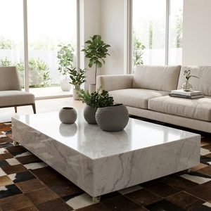 <span class=keywords><strong>Tavolino</strong></span> <span class=keywords><strong>da</strong></span> Caffè in Marmo Stile Europeo Marca Shann, Tavoli Centrali Moderni in Marmo <span class=keywords><strong>Bianco</strong></span> Naturale per Soggiorno - Product Image 3