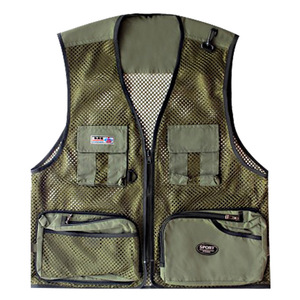 Chaleco Deportivo para Exteriores, Multibolsillos, Ligero, de Malla, Verde Oscuro, Fibra de Poliéster BG2015 - Product Image 1