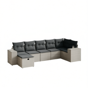 Grand ensemble de canapés de jardin en polyrotin gris, structure en acier, housses amovibles, mobilier d'extérieur 6 places, design contemporain - Product Image 1