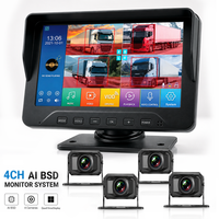 Moniteur AHD 4 canaux 7 pouces avec système de détection AI des véhicules et des piétons, caméra d'angle mort, vision nocturne IP68 pour camion et bus