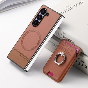 Funda Magnética de Cuero con Tapa para Samsung <span class=keywords><strong>Galaxy</strong></span> Z Fold7 Fold6 Fold5 con Soporte de Anillo para Tarjetas, Textura Grabada y Cubierta Protectora - Product Image 5