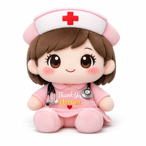 Peluche personnalisée pour infirmière, adorable jouet en peluche Chibi, cadeau brodé « Merci aux héros » pour les professionnels de la santé et souvenir d'hôpital - Product Image 1