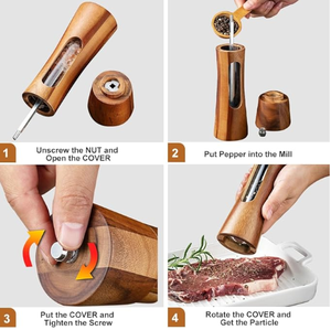 ชุดที่บดเกลือและพริกไทยไม้อะคาเซีย2ชิ้นชุดที่บดเกลือพริกไทยไม้8นิ้วทันสมัยพร้อมถาด - Product Image 3