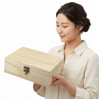 Boîte en bois massif de paulownia non fini et poli de la marque HZHR, couvercle personnalisable, projets artistiques DIY pour Thanksgiving, multifonction, pour table
