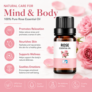 Ingredientes vegetales naturales para relajar, nutrir la piel y mejorar el estado de ánimo. Aceite Esencial de Rosas para Difusor de Aromaterapia. - Product Image 3