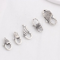 Fermoir mousqueton en argent sterling S925 oxydé à motifs, avec bandes horizontales, forme couronne d'aile, double boucle pour collier