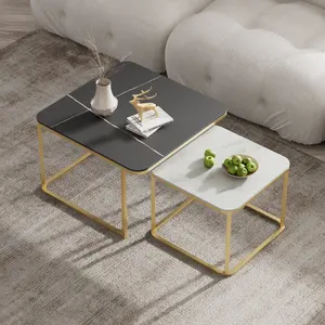 Mobili da soggiorno tavoli da hotel moderni ad angolo tavolino da caffè quadrato di lusso in acciaio inossidabile dorato in marmo