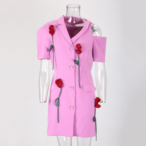 Ocstrade <strong>Y2K</strong> 3D Rose Flower <strong>Pink</strong> Mini Club Suit <strong>Dress</strong> Cut Out Short Sleeve Bodycon Casual One Shoulder Summer <strong>Dress</strong> - Product Image 2