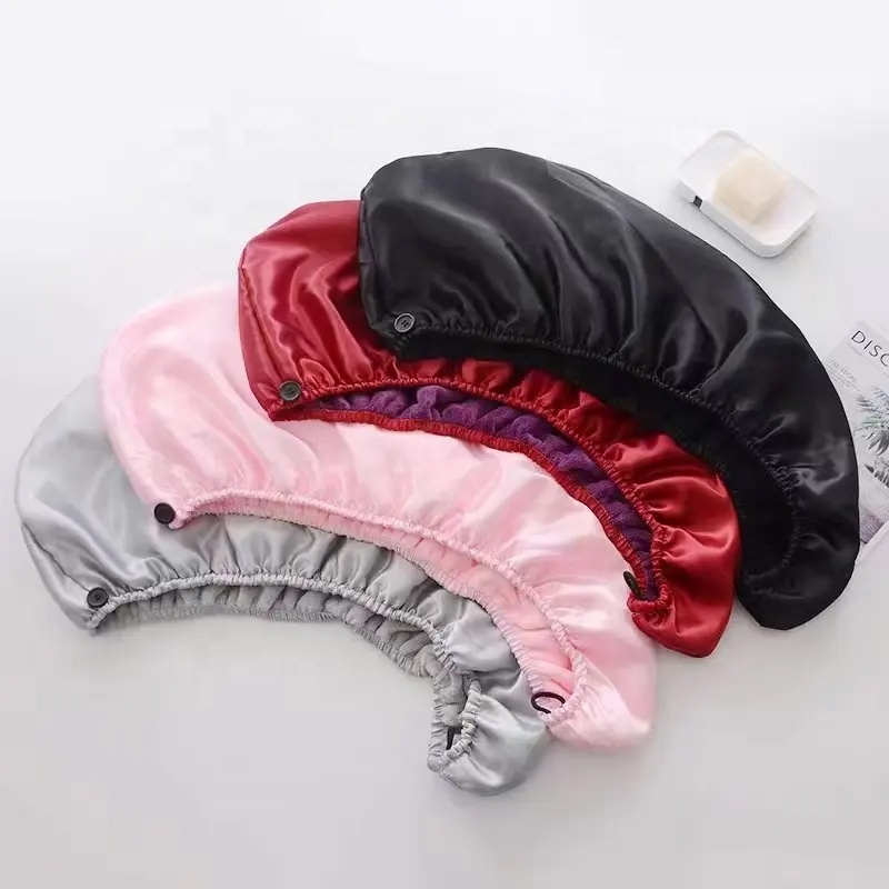 Шапочка для душа с логотипом на заказ, многоразовая Атласная шапочка с блестками и подкладкой из микрофибры, женская шапочка для сухих волос с эластичной резинкой