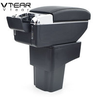 Vtear Accoudoir avant de voiture en ABS et cuir PU avec chargeur USB, porte-gobelet et boîte de rangement, accessoires intérieurs pour Hyundai Solaris 2011-2016