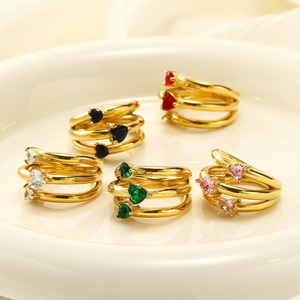 New <strong>Light</strong> Luxury Fashion Geometric Multi Layered Heart Shaped Zircon Titanium Steel Women's Jewelry Personalized Ins Ring - Product Image 1