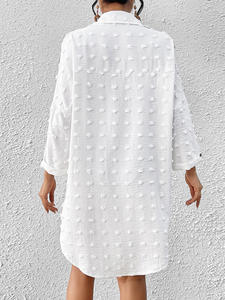 Femmes Swiss Polka Dots Cover up Surfing Beach Swimsuit Coverup Blouse Button Down Shirt Dresses Swiss Dot Tops - Product Image 4