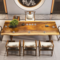 Table à thé en bois massif à bord naturel, grande table à manger en dalle de noyer pour la maison, la salle de thé, le bureau ou les négociations