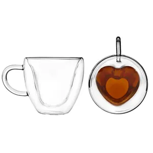 Tazza di caffè di vetro isolata a doppia parete della tazza di tè 240 ml/ 8 Oz a forma di cuore per san valentino