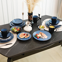 Promotion de septembre : Ensemble de vaisselle de cuisine ronde avec mug promotionnel, glaçure réactive unique, compatible micro-ondes, pour la maison