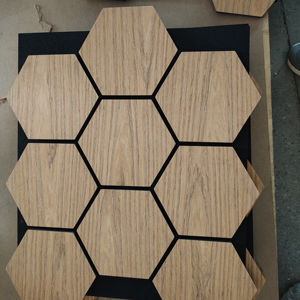 Panneau acoustique en laine de bois hexagonal 3D DIY, <span class=keywords><strong>beige</strong></span>, hexagonal, MDF, placage de chêne naturel/couleurs mélamine - Product Image 1