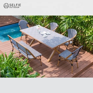 Juego de muebles de comedor de exterior de aluminio moderno con sillas apilables y mesa de bistró para uso en hoteles y villas - Product Image 3