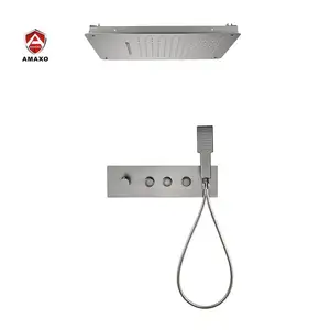 AMAXO Morden Chrome Smart Ceiling Shower Kit Rain Brushed Nickel Sets Led Lights Bathroom Shower Brass Carton Box Modern Ceramic