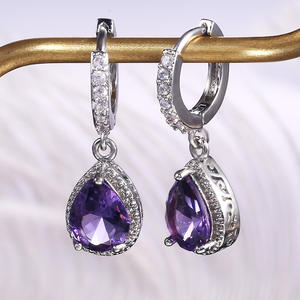 Boucles d'oreilles pendantes classiques en améthyste violette, serties en argent 925, bijoux de mariage pour femme, forme goutte d'eau, boucles d'oreilles en cristal - Product Image 3