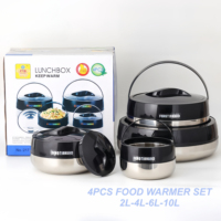 Ensemble de 4 casseroles grande capacité en acier inoxydable noir, chauffe-plats double couche, ensemble de marmites, boîte à lunch en plastique, récipient alimentaire
