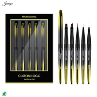 Ensemble de pinceaux à ongles professionnels de qualité salon avec manche métallique dégradé, pinceaux de peinture ovales et plats en nylon pour manucure professionnelle
