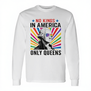 T-shirt à manches longues unisexe à col rond avec impression numérique « No Kings In America Only Queens » pour activités promotionnelles - Product Image 2