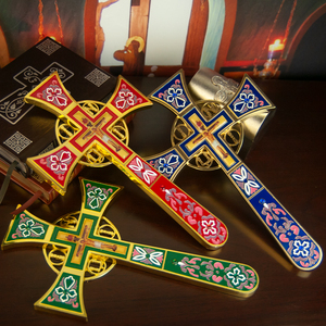 Crucifijo Ortodoxo HT, Cruz de Metal Azul y Rojo, Crucifijo de Pie con Bendiciones y Regalos para Decoración del Hogar o Iglesia - Product Image 1
