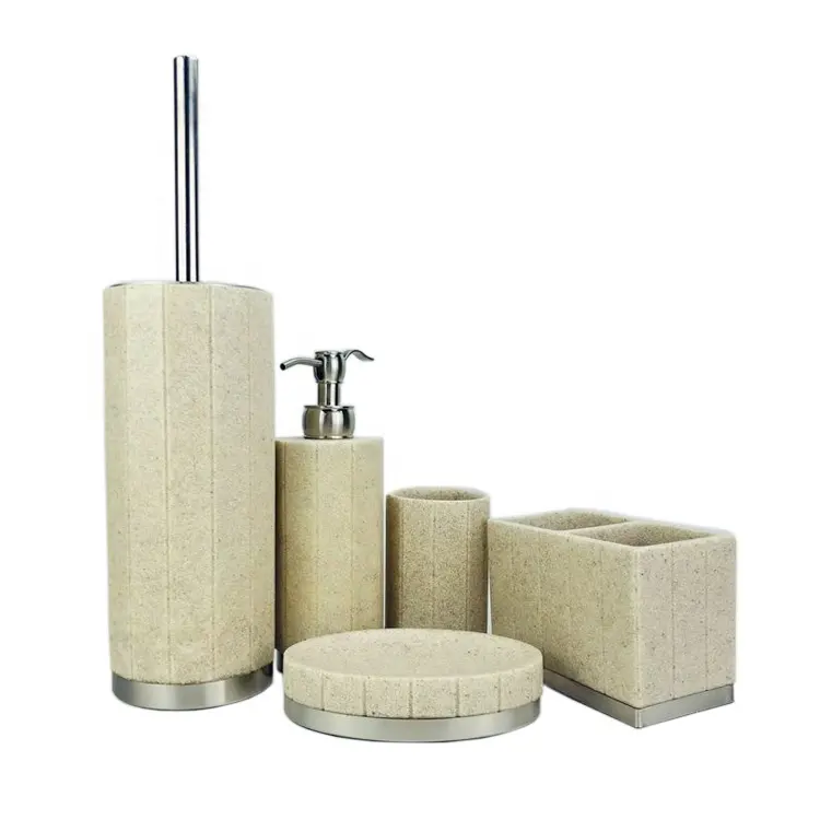 Luxury Home Hotel Supplies Bathroom Accessories Luxury Set with Toilet Brush Resin Bathroom Accessories Set