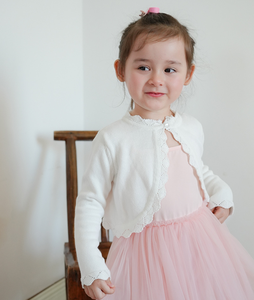 Children Clothing <strong>Girl</strong> Solid Color Combed Cotton Jacquard <strong>Cardigan</strong> Sweater Long Sleeve Button Closure Outwear with Crescent Edge - Product Image 1