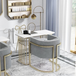 โต๊ะทำเล็บหินอ่อนทันสมัย โครงเหล็ก สีเทาทอง สำหรับร้านเสริมสวย - Product Image 1