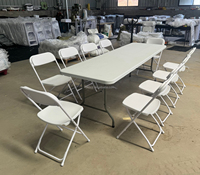 Ensemble table et chaises pliantes en plastique avec structure métallique, portable, pour événements, avec trous de drainage optionnels, assise en maille