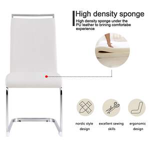 كراسي طعام بيضاء عالية الجودة بتصميم اسكندنافي بارتفاع المنضدة كراسي حديثة من الجلد مع مقاعد عشاء بظهر مرتفع - Product Image 4
