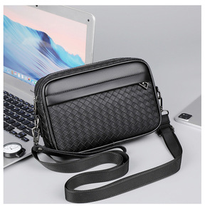 Bolso Bandolera de Hombre Estilo Japonés, Textura Tejida, Cuero PU, Cierre de Cremallera, Ligero, Impermeable y Duradero para Negocios - Product Image 1
