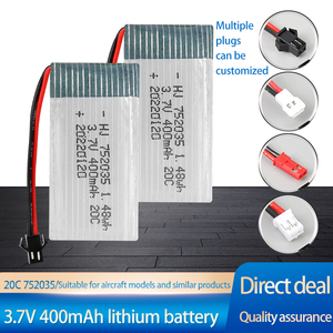 공장 충전식 3.7V 400mAh 20C 리튬 폴리머 셀 752035 고출력 배터리 팩 RC 드론 비행기 장난감 - Product Image 6