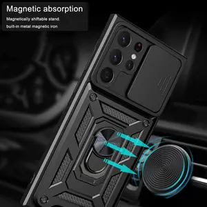 Camera Protective Sliding Window Shockproof Armor Mobile Phone Case Back Cover Magnetic 360 Ring Phone Case For SAMSUNG S24ULTRA