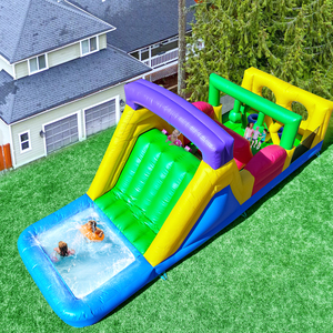 Structure gonflable commerciale en PVC, parcours d'obstacles, jeu extérieur, combo aquatique et sec <span class=keywords><strong>avec</strong></span> toboggan/piscine à balles/escalade - Product Image 1