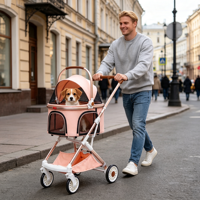 Poussette pliable légère et réglable pour animaux de compagnie, couleur or rose, avec chariot séparable, pour petits chiens et chats
