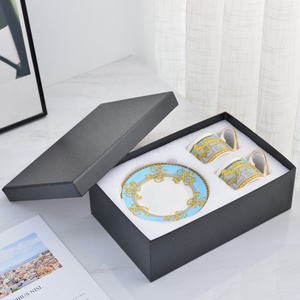 Best Selling British Style Luxury Gold and Black Gold Dining Room <b>Set</b> Slanted Bone China <b>Cups</b> and Saucers - Product Image 4