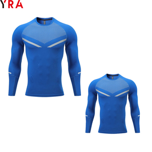 Tops de <span class=keywords><strong>entrenamiento</strong></span> deportivo para hombres, <span class=keywords><strong>mallas</strong></span> azules de compresión para jóvenes, manga larga, poliéster transpirable, licra, venta al por mayor para la temporada de primavera - Product Image 1
