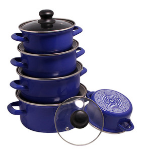 5 pièces ensemble d'ustensiles de cuisine de Style américain émail <span class=keywords><strong>Ware</strong></span> miroir noir et bleu casserole en céramique couvercle en verre cuisine durable cuisson des aliments - Product Image 6