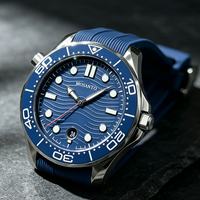 Montre mécanique de plongée tendance 2026, calendrier simple, cadran bleu, étanche 300M, bracelet en silicone pour homme
