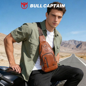 กระเป๋าคาดอกและสะพายไหล่หนังแท้ BULLCAPTAIN สำหรับผู้ชาย ดีไซน์สปอร์ตแฟชั่น พร้อมพอร์ตชาร์จ USB ปิดด้วยซิป เหมาะสำหรับใช้ในชีวิตประจำวัน - Product Image 3